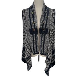 Ania A Women's‎ Size MEDIUM Black White Striped Knit Vest Boho Asymmetrical Hem